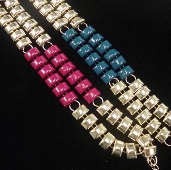 Two Strand Gold Link Metal Bracelet w/ Mixed Color Center