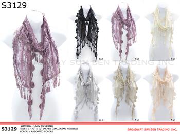 S3129-B Duo Tassels Lace Scarf (Unit: Dozen / Piece )