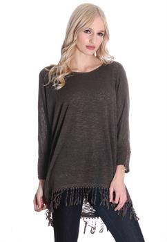 Olive Burnout Fringe Hem Tunic