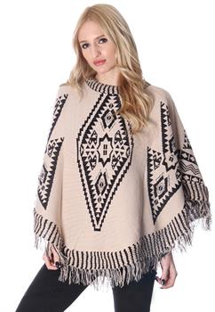Stone & Black Tribal Printed Poncho