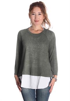 Olive Mix Media Split Back Sweater Knit