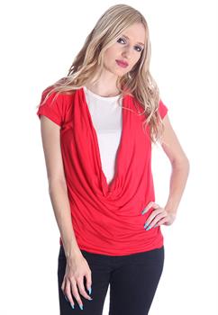 Red Deep Cowl Neck Top