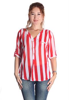 Red & White Stripe Button Down Blouse