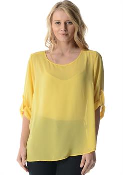 Yellow Scoop Neck Rolled Sleeved Blouse