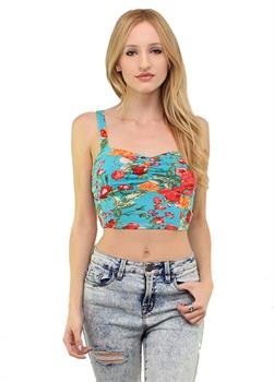 Turquoise Floral Crop Top
