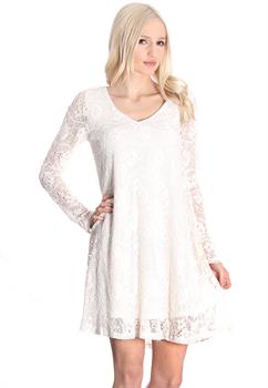 Ivory Lined Lace Sleeve Dress